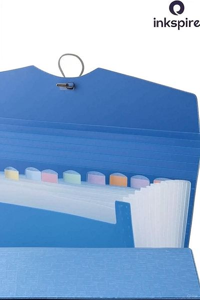 inkspire Bellows File Blue Color 13 Compartments 1 Piece Accordion File Pocket Plastic Document Document File