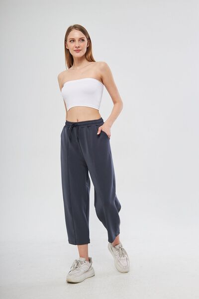 THIFF GYMWEAR Anthracite Ultra Soft, Stitching Detailed Carrot Cut Lace-up Elastic Ankle Length Women's Modal Trousers