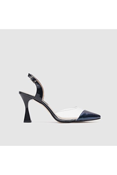 TOGO Siyah Rugan Hakiki Deri Yarı Şeffaf Kadın Topuklu Ayakkabı [060117]
