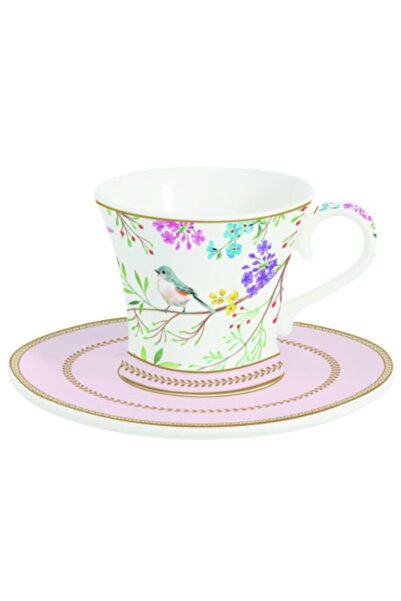 EasyLife طقم فنجان قهوة وصحن بطبعة لحن الطيور 80 مل