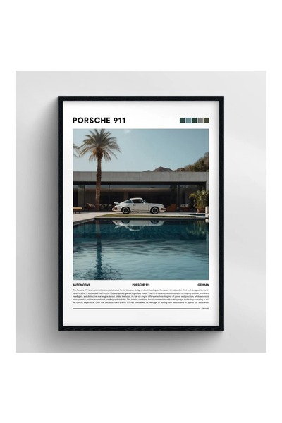 Thetic PORSCHE 911 (Beyaz Havuz) - PREMIUM Çerçeveli Tablo