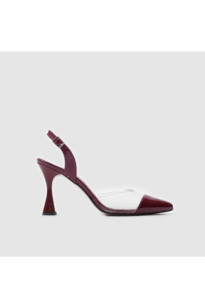 TOGO Bordo Rugan Hakiki Deri Yarın Şeffaf Kadın Topuklu Ayakkabı [060117]