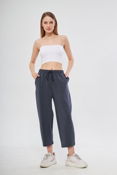 THIFF GYMWEAR Антрацит Ультра м'які, з швами, з вирізом у вигляді моркви, на шнурівці, з еластичною манжетою, жіночі модальні штани