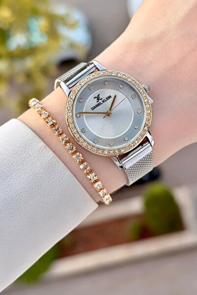 Daniel Klein Sarı Gri Renk Ayarlanabilir Kordonlu Kadın Kol Saati Ve Bileklik...