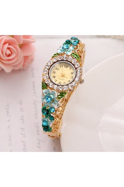 OEM Ceas femei bratara Green Leaf placat cu aur 18K