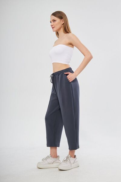 THIFF GYMWEAR Anthracite Ultra Soft, Stitching Detailed Carrot Cut Lace-up Elastic Ankle Length Women's Modal Trousers