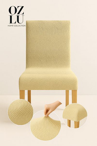 Özlü Home Κάλυμμα καρέκλας Jacquard, Ελαστικό, Ελαστικό κάλυμμα καρέκλας, 1 τεμάχιο μπεζ