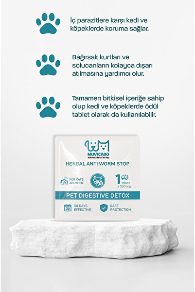muvicado Kedi Köpek Herbal Worm Stop Bitkisel Tablet 250 mg+ Anti Spot On Bitkisel Damla 1 ml Bit Pire Kene