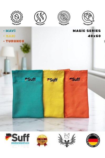 Suff Magic Series Microfiber Cloth for All Surfaces 3 Pieces 40X60 Magic Series Drying Glass Wiping
