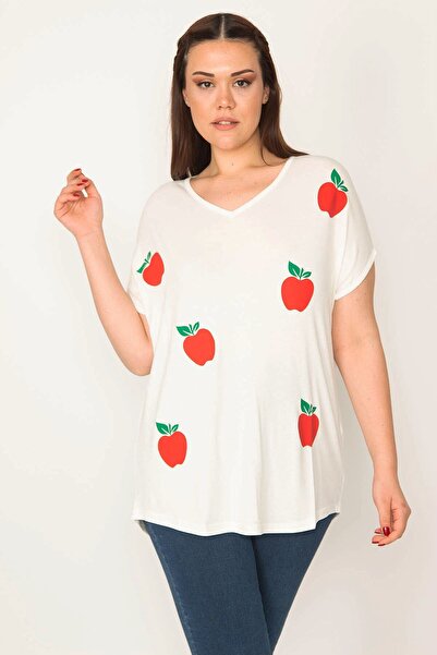 Şans Γυναικεία μπλούζα με χαμηλά μανίκια με λαιμόκοψη μεγάλου μεγέθους με στάμπα V 65n27641