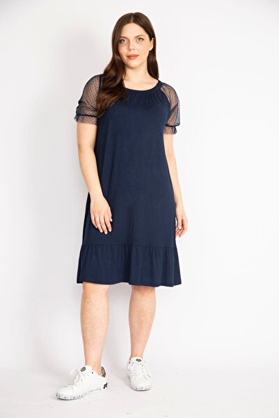 Şans Γυναικείο μπλε Navy μεγάλο μανίκι τούλι γιακά από καουτσούκ Λεπτομερής μύτη φούστας με στρώσεις 65n36289