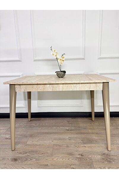 ECCES BB Mutfak Masası MDF Sabit 70X110 Yemek Masası Mermer Desen Traverten M...