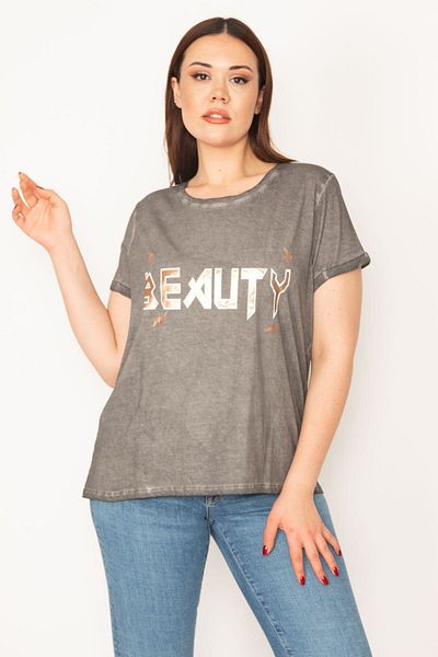 Şans Women's Large Size Smoked Washed Fabric Lacquer Printed Blz 65n32965