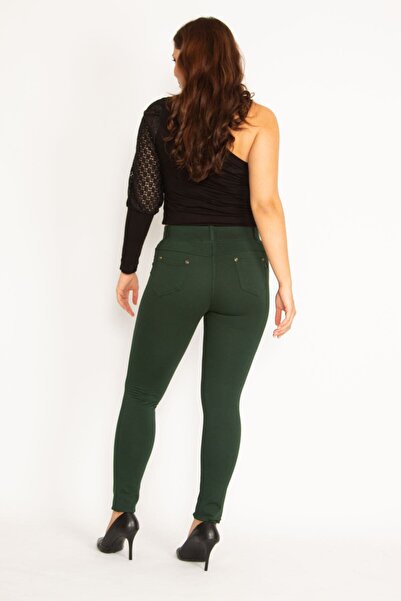 Şans Γυναικείο πράσινο κολάν μεγάλου μεγέθους με μπροστινή διακοσμητική τσέπη και πίσω τσέπη 65n34862