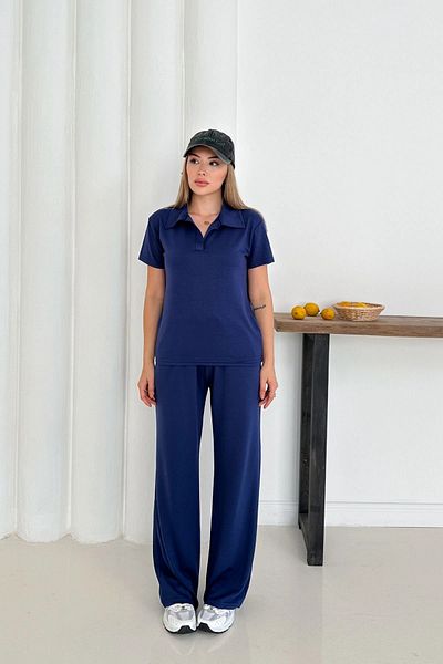 TrendyFashion Women's Navy Blue Modal Fabric Basic Short Sleeve Polo Neck Tracksuit Set