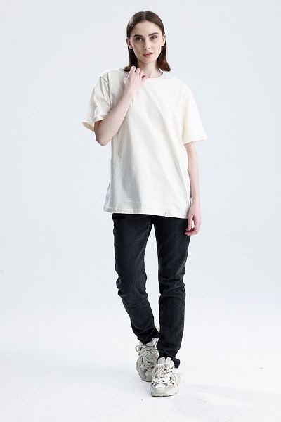 Sofist İstanbul Ecru Loose Fit Unisex T-Shirt 100% Cotton Crew Neck Solid Color