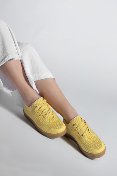 Marjin Tenis de damă - Pantofi sport cu șireturi colorate cu broderie brodate Galben