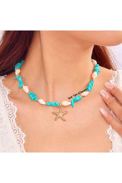 İPAR AKSESUAR Coral Natural Stone & Mussels Pendant Design Necklace