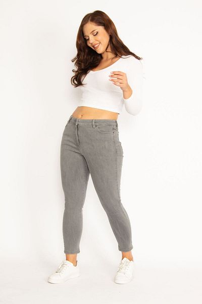 Şans Women's Large Size Gray 5 Pocket Lycra Jeans 65n34864