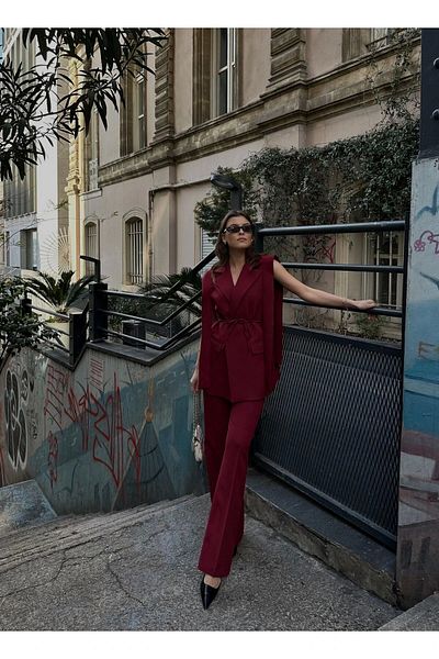 gmbutikk Belted Blazer Vest and Trousers Two Piece Set