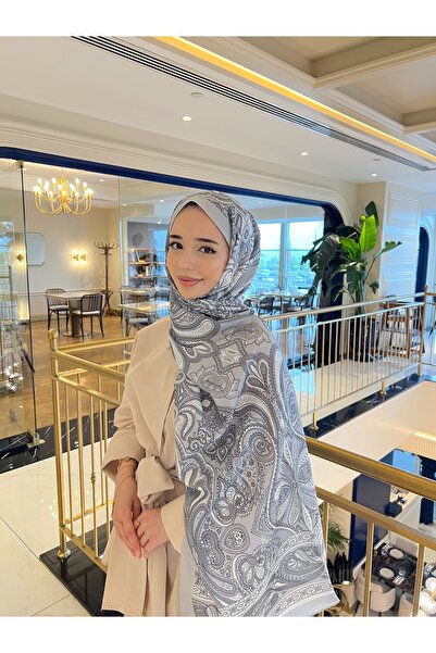 Mira İpek Retro Desenli Pamuk Şal Aura Serisi Açık Gri ps79