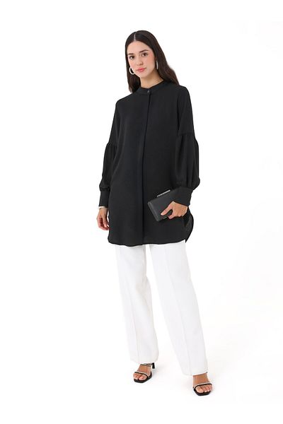 Refka Μπαλόνι μανίκι Aerobin Tunic με κρυφά κουμπιά - Μαύρο - Refka