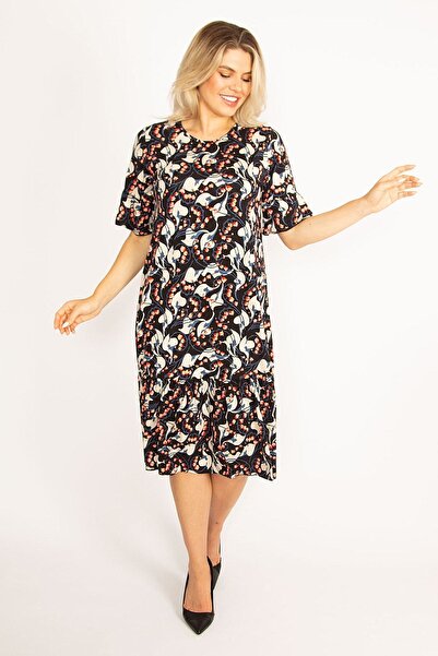 Şans Women's Large Size Colorful Flounce Sleeve Tiered Dress 65n34446