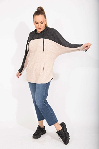 Şans Γυναικεία φούτερ με κουκούλα από μαλακό ύφασμα άνετο μεγάλο μέγεθος βιζόν με τσέπη 65n35488