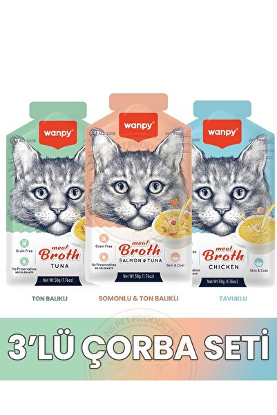 Wanpy Ton Balık & Somon - Ton Balık & Tavuk Çorbası Kedi Ödül Maması Seti 3x50gr