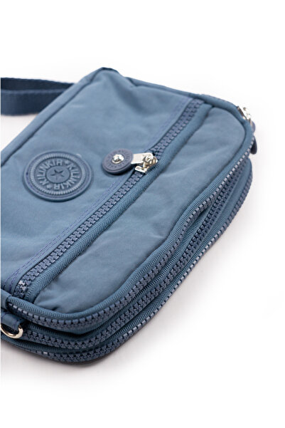 İMAKS Krinkıl/Klinkır Su Geçirmez 4 Fermuarlı Omuz Askılı Cep Telefon Taşıma Çanta Cüzdan Mavi K002