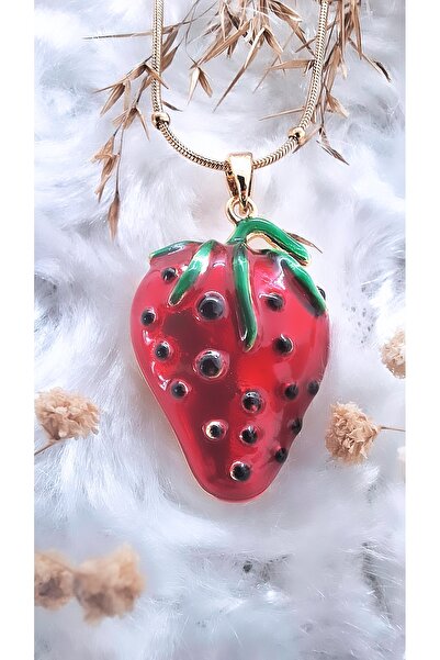 Serenity قلادة من الفولاذ المطلي بالمينا مع شكل الفراولة