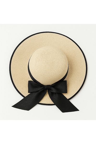 Avantaj Kapıda Pălărie de plajă Fedora din paie pentru femei – Detaliu cu fundă, boruri largi, elegantă și ușoară