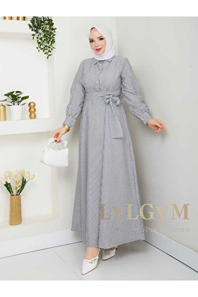 LyLGyM FASSION IS PASSION فستان حجاب نسائي بخصر ثابت وحزام وأزرار 140 سم