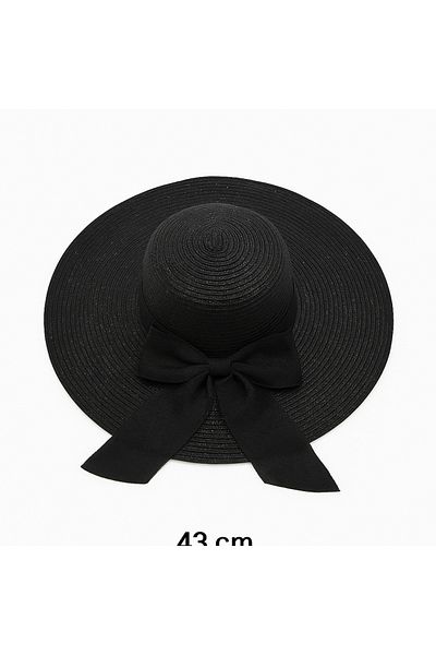 Avantaj Kapıda Hatiro Women's Wide Brim Hat • 43 cm Outer Diameter Summer Sun Hat • Ribbon Model Black