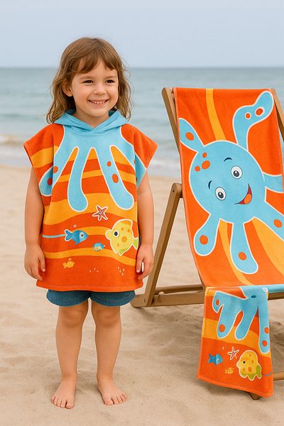 Kidaxi Octopus Patterned Poncho 2-4-6-Year-Old