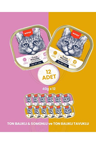 Wanpy Mousse Ton Balıklı -Somonlu & Ton Balıklı - Tavuklu Alutray Kedi Yaş Ma...