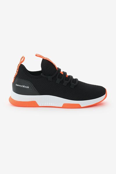 Tonny Black Unisex Μαύρο Πορτοκαλί Αναπνεύσιμο Ύφασμα Πολυ Σόλα Αθλητικά Παπούτσια με κορδόνια