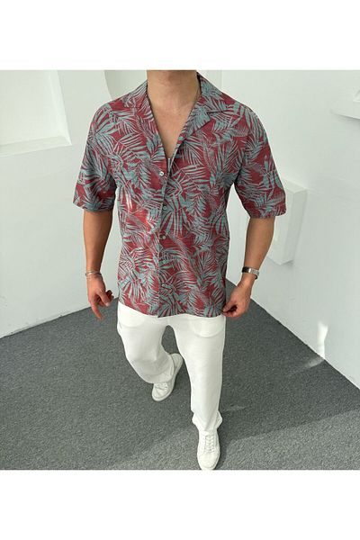 DEFES Regular Leaf Patterned Short Sleeve Shirt
