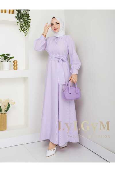 LyLGyM FASSION IS PASSION فستان حجاب نسائي بخصر ثابت وحزام وأزرار 140 سم