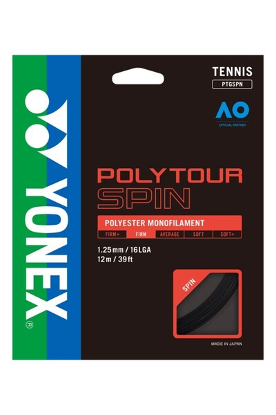 YONEX Poly Tour Spin 1.25 / 12M Tenis Kordaj - Siyah