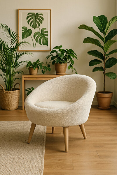 S Home Design Concept Lucca Elips Berjer Ahsap Ayak, Teddy, Krem