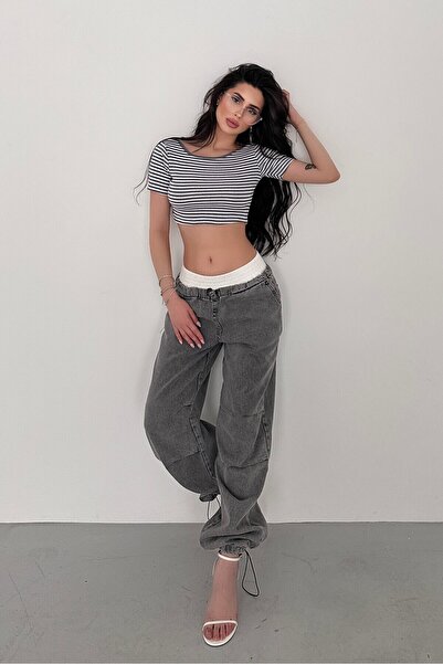 New Now Alexa Backless Striped Crop Blouse - Summer Short Sleeve Combed Cotton T-Shirt