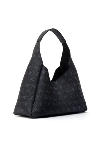 SHAKA Monogram Printed Black Shk19 Faux Leather, Snap Closure, Single Compartment, Zippered Makeup Bag, Hand, Arm and