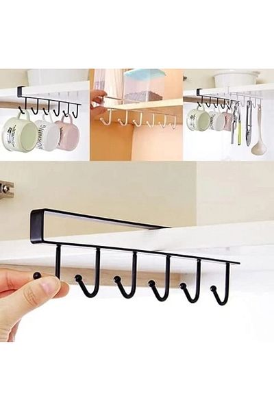 Generic 6 Pieces Kitchen Utensil Organizer Rack Holder Spoons Pans Utensils No Drilling with Cluster Hooks, Very Durable