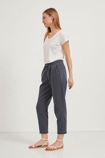 Arma Life Pantaloni de damă din țesătură naturală cu talie elastică, gri morcov