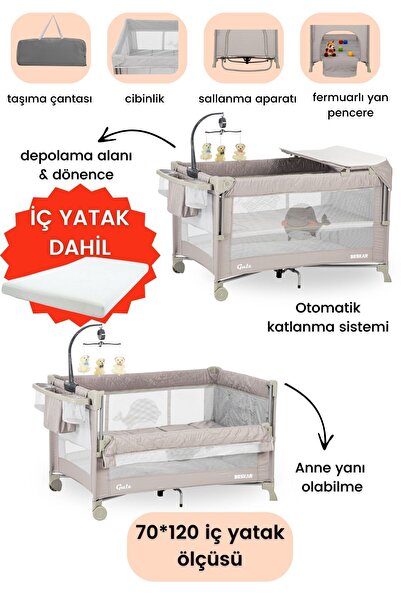 Gulz Beskar Anne Yanı Sallanır Dönenceli Alt Açmalı Oyun Parkı Bebek Beşik 70...