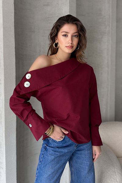 New Now Cămașă de design cu guler încrucișat cu nasturi din sidef