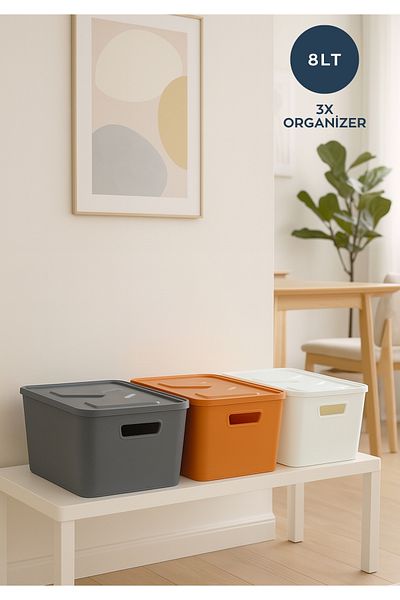 HOMİNG Homing Luno Set of 3 Organizer Storage Organizer Box 8 Lt with Lid