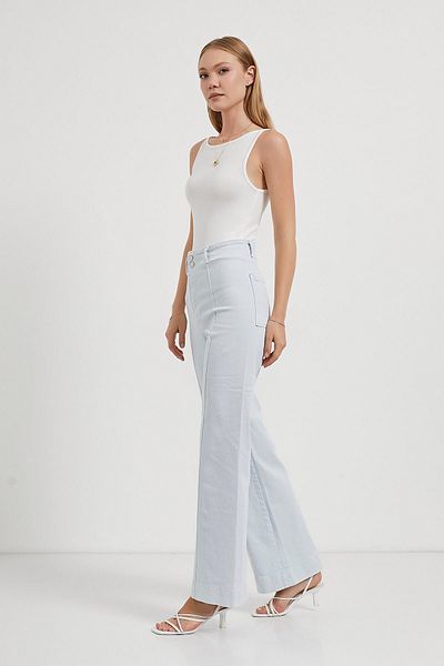 Arma Life Women's High Waist Grassed Loose Stretchy Blue Trousers
