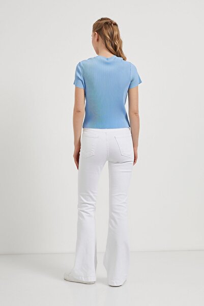 Arma Life Kadın Piliseli Kısa Kol Yazlık Dar Mavi Crop Bluz